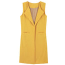 Europe Women Waistcoat Open Front Slit Hem Side Pockets Notched Collar Sleeveless Vest Gilet Outwear Yellow