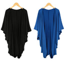 New Women Outerwear Open Front Batwing 3/4 Sleeves Street Style Loose Long Cardigan Coat Blue/Black