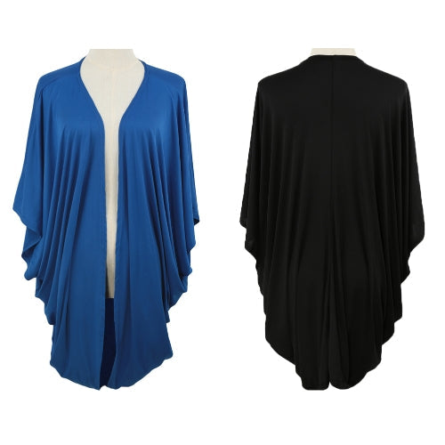 New Women Outerwear Open Front Batwing 3/4 Sleeves Street Style Loose Long Cardigan Coat Blue/Black