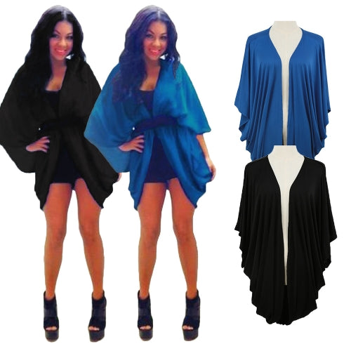 New Women Outerwear Open Front Batwing 3/4 Sleeves Street Style Loose Long Cardigan Coat Blue/Black