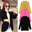 Women Open Front Striped Long Sleeve Cardigan OL Overcoat Blazer Jacket Coat Black/Rose/Yellow