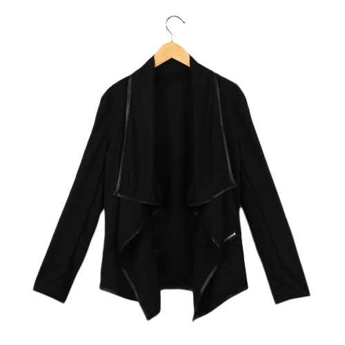 New Fashion Women Coat Solid Irregular Turn Down Collar Long Sleeve Zipper Decoration Cardigan Coat Jacket Loose Outerwear Black