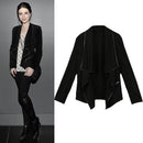 New Fashion Women Coat Solid Irregular Turn Down Collar Long Sleeve Zipper Decoration Cardigan Coat Jacket Loose Outerwear Black