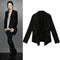 New Fashion Women Coat Solid Irregular Turn Down Collar Long Sleeve Zipper Decoration Cardigan Coat Jacket Loose Outerwear Black