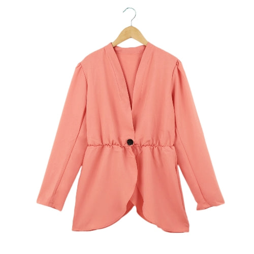 Women One Button Elastic Waist Long Sleeve Blazer Jacket Coat Watermelon Red/Green