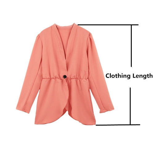 Women One Button Elastic Waist Long Sleeve Blazer Jacket Coat Watermelon Red/Green