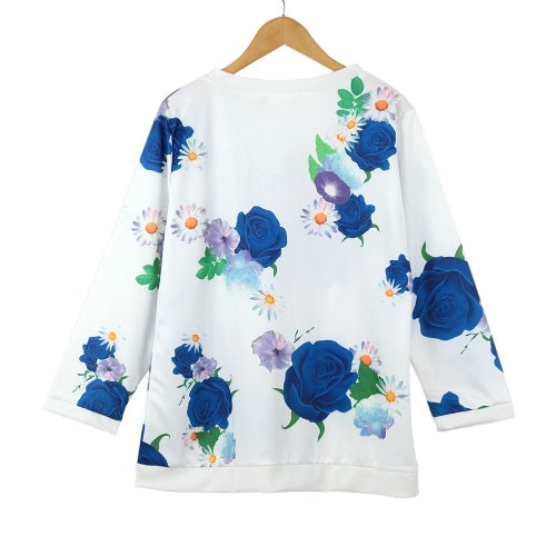 Casual Women T-Shirt Floral Printed O-Neck Three Quarter Sleeve Blouse Tee Tops Sport Pullover Sweatshirt