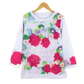 Casual Women T-Shirt Floral Printed O-Neck Three Quarter Sleeve Blouse Tee Tops Sport Pullover Sweatshirt