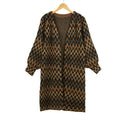 Stylish Contrast Wave Stripe V-neck Design Long Loose Knitted Cardigan