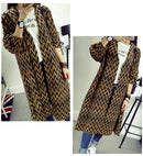 Stylish Contrast Wave Stripe V-neck Design Long Loose Knitted Cardigan