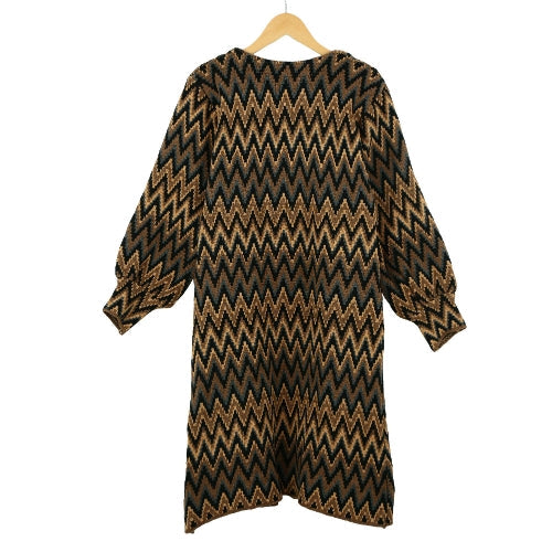 Stylish Contrast Wave Stripe V-neck Design Long Loose Knitted Cardigan