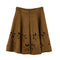 Chic Faux Suede Hollow Flower High Waist Pleated A-Line Women's Skirt