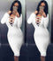 Sexy Women Plunge V Neck Criss Cross Strap Design Long Sleeve Bodycon Midi Dress