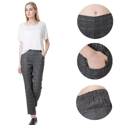 Casual Women Harem Pants with Plaid Tartan Elastic Waist Pockets Pants