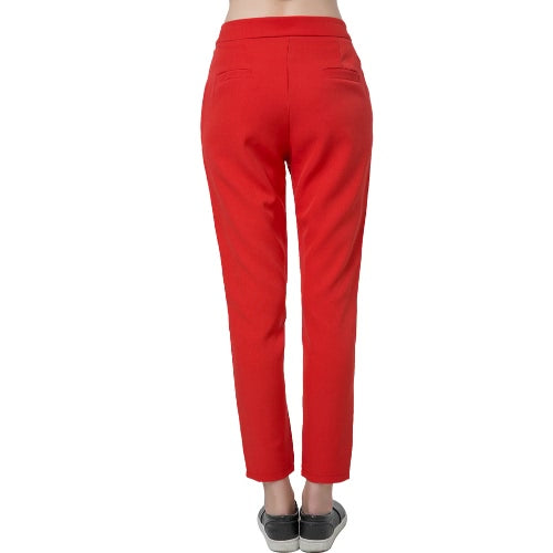 Casual Solid Press Stud Closure Slant Pocket Women's Straight Pants