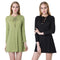 Casual Women V Neck Long Sleeve Lace Up Slim Party Skater Mini Dress