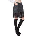 Chic Women PU Button Front Pocket Rivets Tassels High Waist Short Skirt