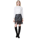 Chic Women PU Button Front Pocket Rivets Tassels High Waist Short Skirt