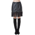 Chic Women PU Button Front Pocket Rivets Tassels High Waist Short Skirt