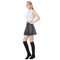 Fashion Women PU Leather Skirt Beading High Waist Back Zipper Slim Pleated A-Line Skirt