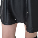 Fashion Women PU Leather Skirt Beading High Waist Back Zipper Slim Pleated A-Line Skirt