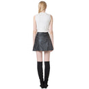 Fashion Women PU Leather Skirt Beading High Waist Back Zipper Slim Pleated A-Line Skirt