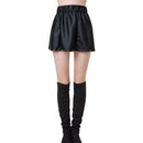 Chic Women PU Leather Rivet Elastic Waistband A-Line Mini Skirt