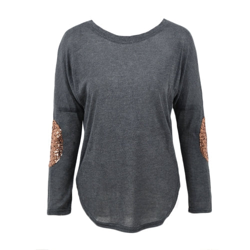 Casual Round Neck Long Sleeve Glittering Splice Irregular Hem Tops Women's T-shirt