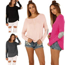 Casual Round Neck Long Sleeve Glittering Splice Irregular Hem Tops Women's T-shirt