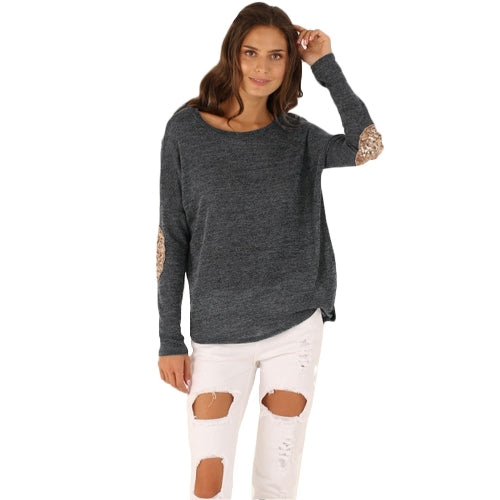 Casual Round Neck Long Sleeve Glittering Splice Irregular Hem Tops Women's T-shirt