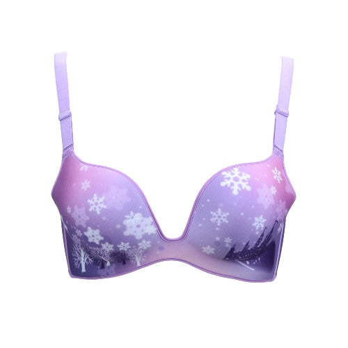 New Sexy Women Seamless Push Up Bra Printed Wireless Adjustable Strappy Bra Brassiere Purple