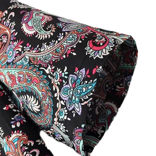 Women Dress Paisley Print Short Sleeve Black