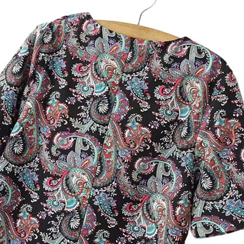 Women Dress Paisley Print Short Sleeve Black