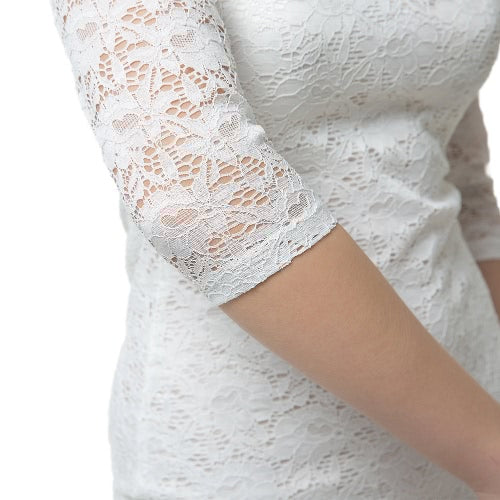 Sexy Floral Sweetheart Neck Half Sleeve Women's Slim White Mini Lace Dress