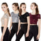 New Fashion Women Crop Top Sequined Open Back Round Neck Short Sleeve Solid Bodycon Fit Sexy Tee