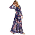 Fashion Women Long Dress Bohemian Maxi Dress Floor Length Dress O-Neck Long Sleeve Yellow/Blue/Red