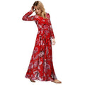 Fashion Women Long Dress Bohemian Maxi Dress Floor Length Dress O-Neck Long Sleeve Yellow/Blue/Red