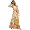 Fashion Women Long Dress Bohemian Maxi Dress Floor Length Dress O-Neck Long Sleeve Yellow/Blue/Red