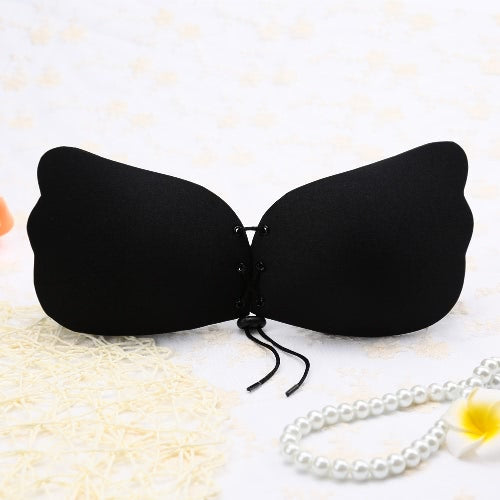 Sexy Women Silicone Adhesive Invisible Wing Bra Stick Gel Push Up Backless Strapless Rope Wedding Dress Black/Beige