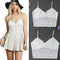 Sexy Women Tank Crop Top Lace Hollow Out V-Neck Sleeveless Slim Casual Vest Short Tee White