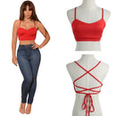 Sexy Summer Women Tank Crop Top Bandage Strap Sleeveless Slim Casual Solid Vest Short Tee White/Red/Black