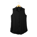 New Fashion Women Blouse Chiffon Sleeveless Asymmetrical Hem Turn-Down Collar Shirt Tops Burgundy/Black