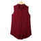 New Fashion Women Blouse Chiffon Sleeveless Asymmetrical Hem Turn-Down Collar Shirt Tops Burgundy/Black