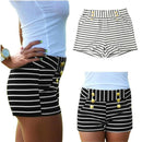 Women Shorts Summer Striped Shorts High Elastic Waist Ladies Casual Pants Black/White