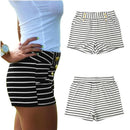 Women Shorts Summer Striped Shorts High Elastic Waist Ladies Casual Pants Black/White