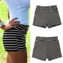 Women Shorts Summer Striped Shorts High Elastic Waist Ladies Casual Pants Black/White