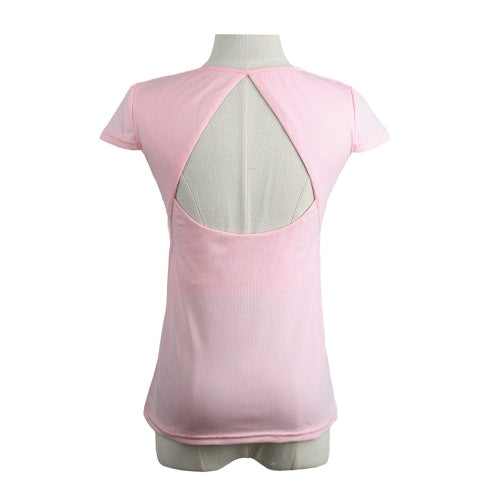 New Fashion Women T-Shirt Sexy Cut Out Back Short Sleeve Solid Slim Elegant Tops Tee Shirt Pink