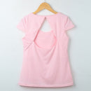 New Fashion Women T-Shirt Sexy Cut Out Back Short Sleeve Solid Slim Elegant Tops Tee Shirt Pink