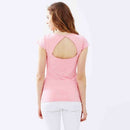 New Fashion Women T-Shirt Sexy Cut Out Back Short Sleeve Solid Slim Elegant Tops Tee Shirt Pink