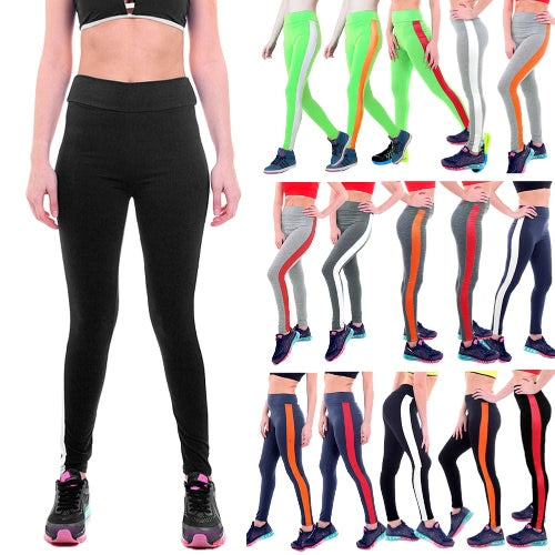 New Fashion Women Sport Leggings Stripe High Waist Yoga Fitness Gym Running Stretch Tights Long Pants Trousers